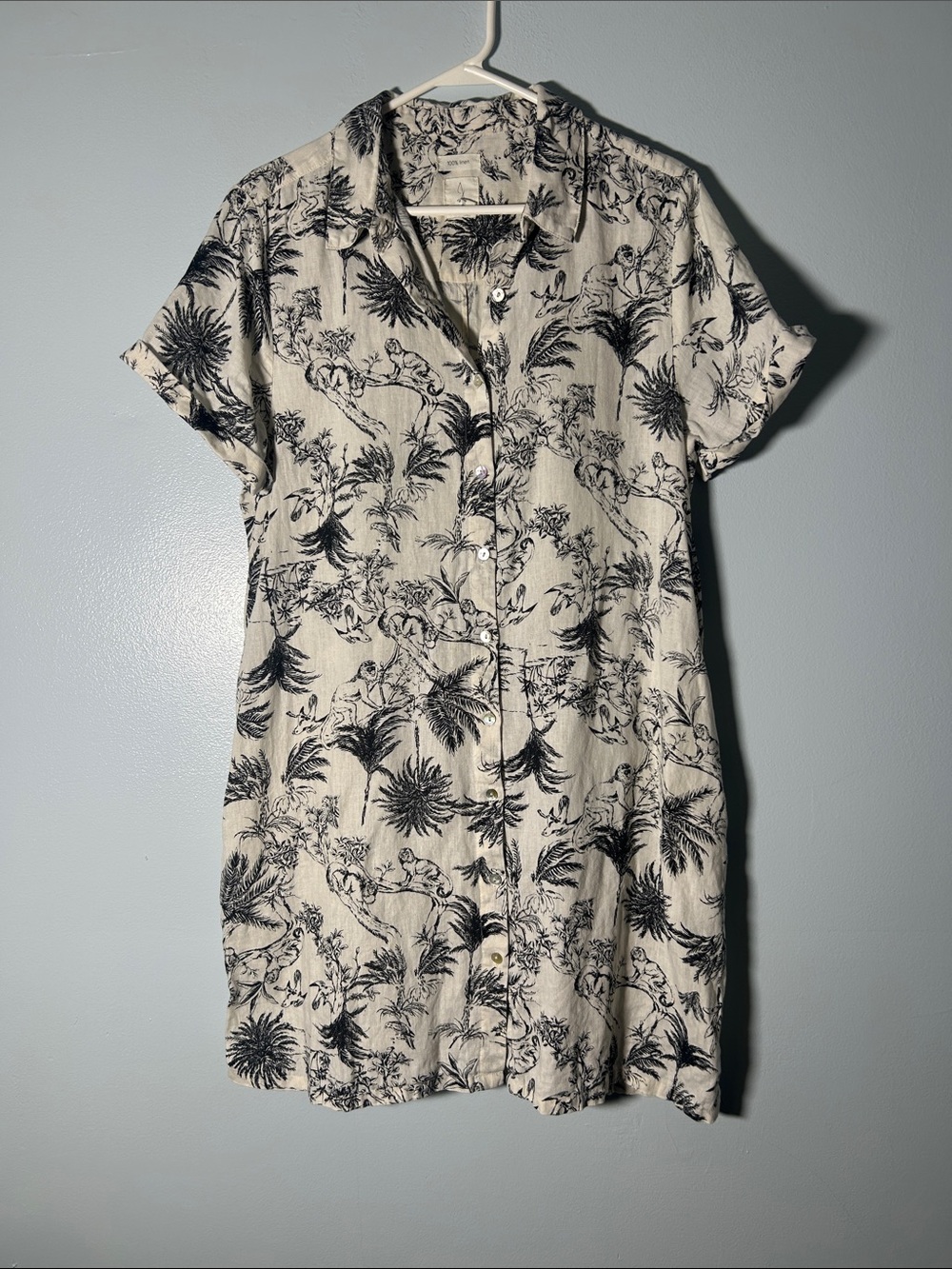 Joie Cream and Black Botanical Button-Front Toile Dress